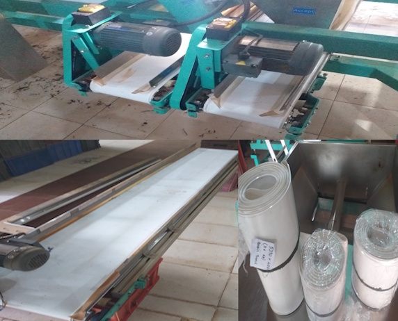 Replacing discharge conveyor belt for Taiho Tea Color Sorter